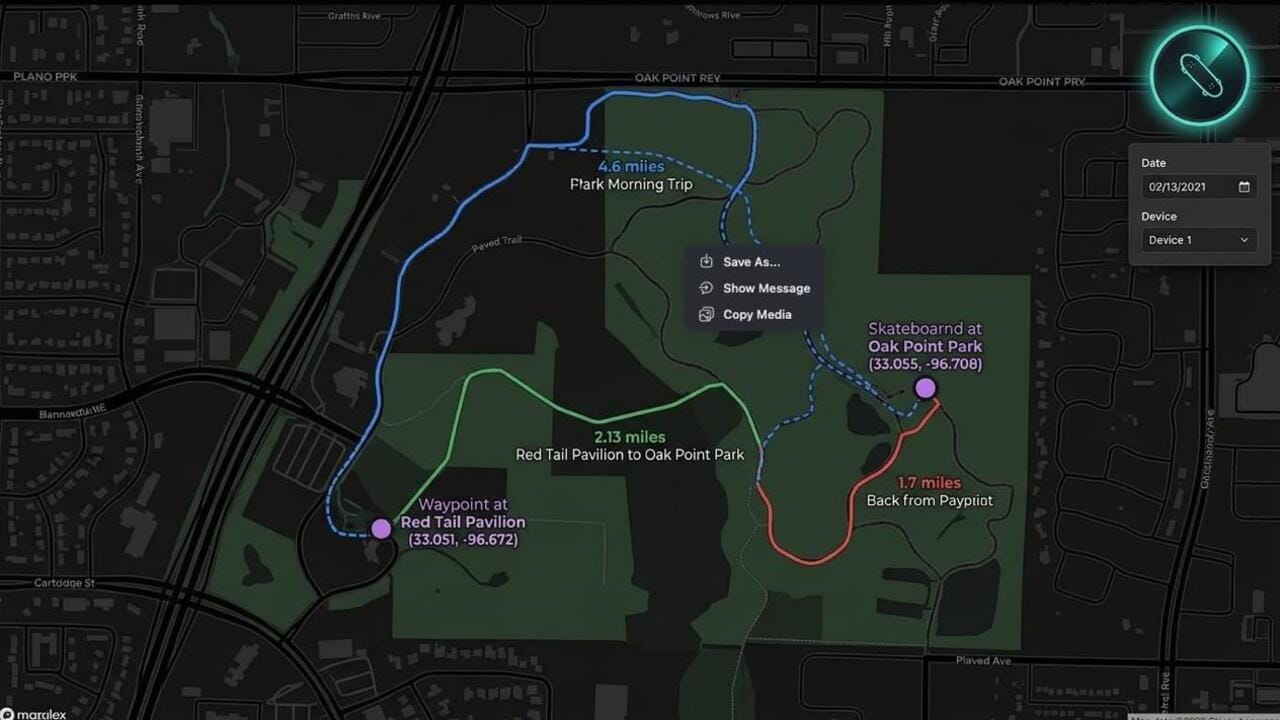 OwnTracks map — June 9 skate session, full day trace
