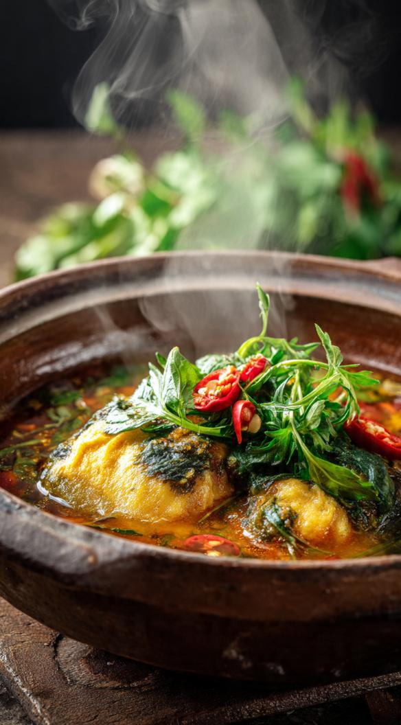 Isan Style Mudfish Soup with Ant Egg Omelet